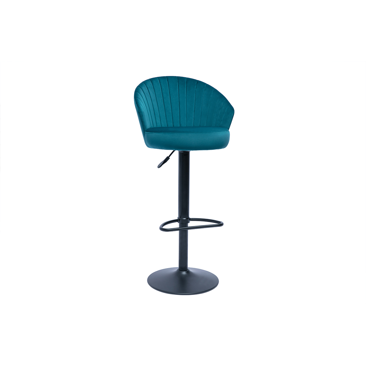 Tabouret de bar design réglable et pivotant en tissu velours gaufré bleu canard IZAAC