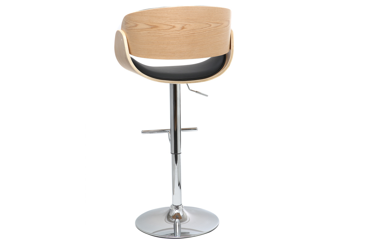 Tabouret de bar design rglable noir et bois clair BENT