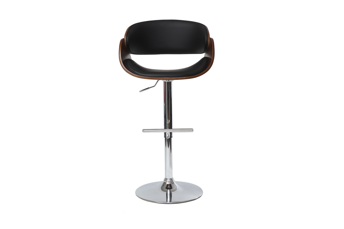 Tabouret de bar design rglable noir et bois fonc BENT