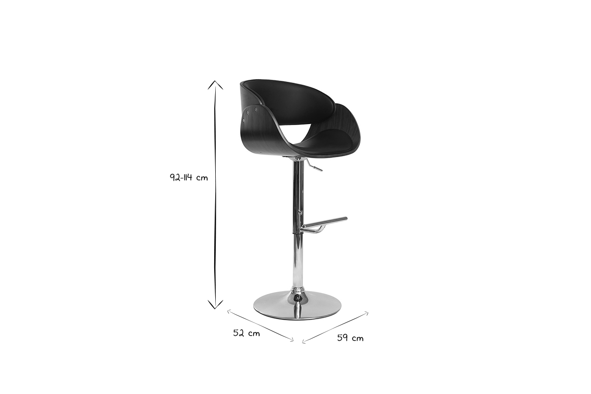 Tabouret de bar design rglable noir et bois fonc BENT