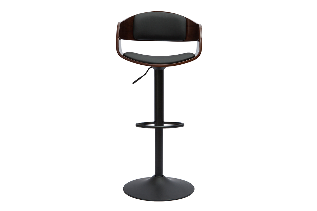 Tabouret de bar design rglable noir et bois fonc EUSTACHE