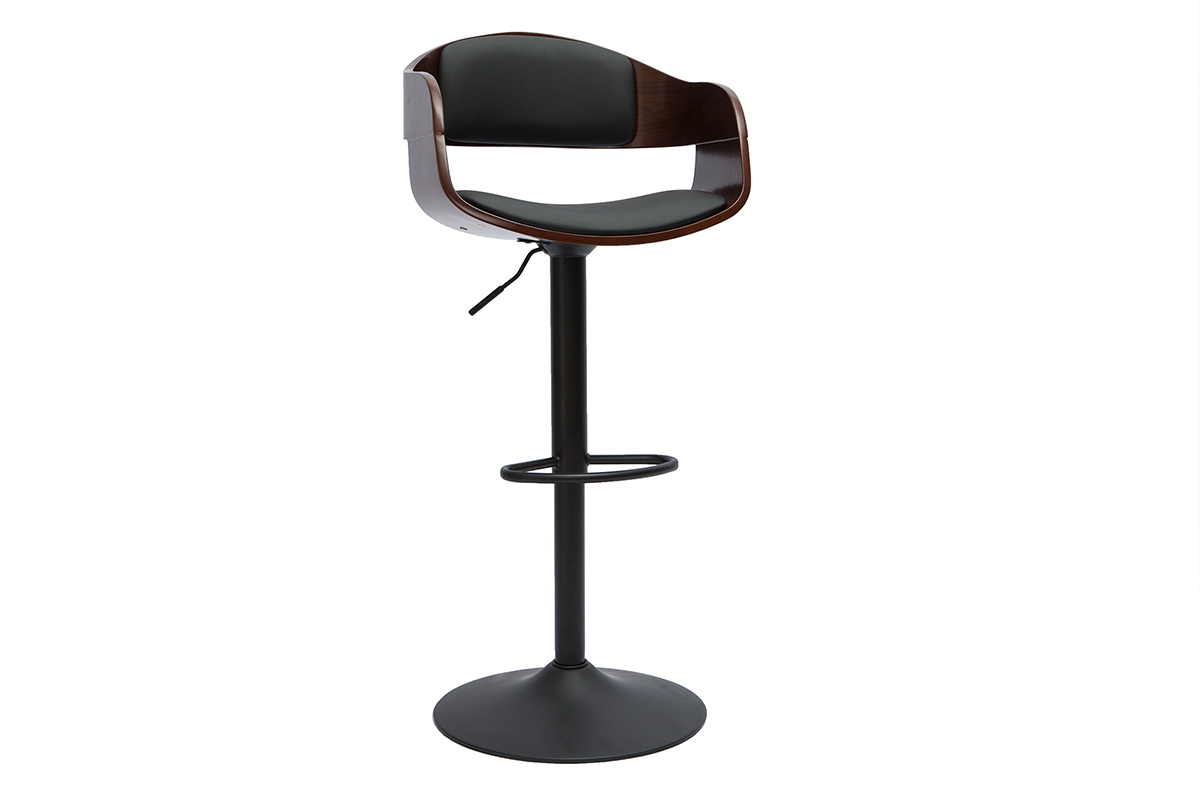 Tabouret de bar design rglable noir et bois fonc EUSTACHE