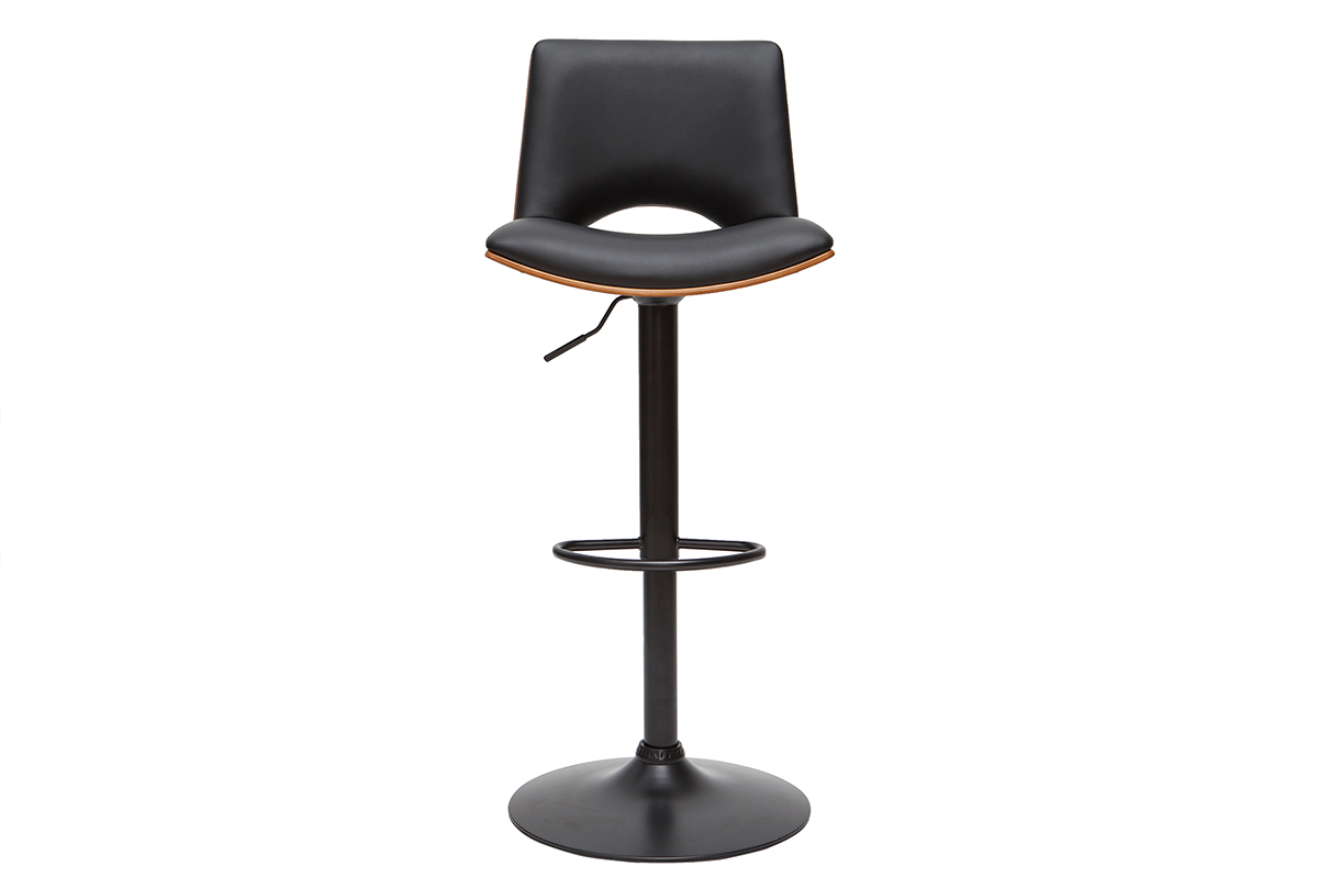 Tabouret de bar design rglable noir et bois fonc PANACH