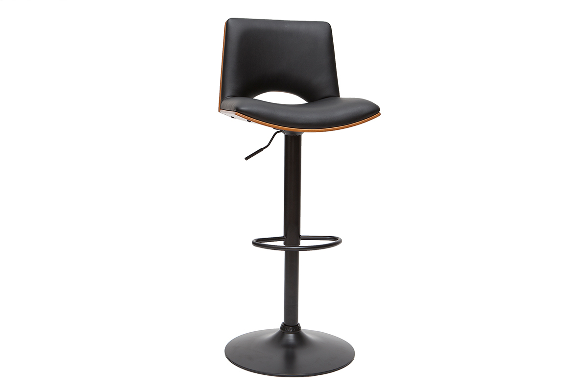 Tabouret de bar design rglable noir et bois fonc PANACH