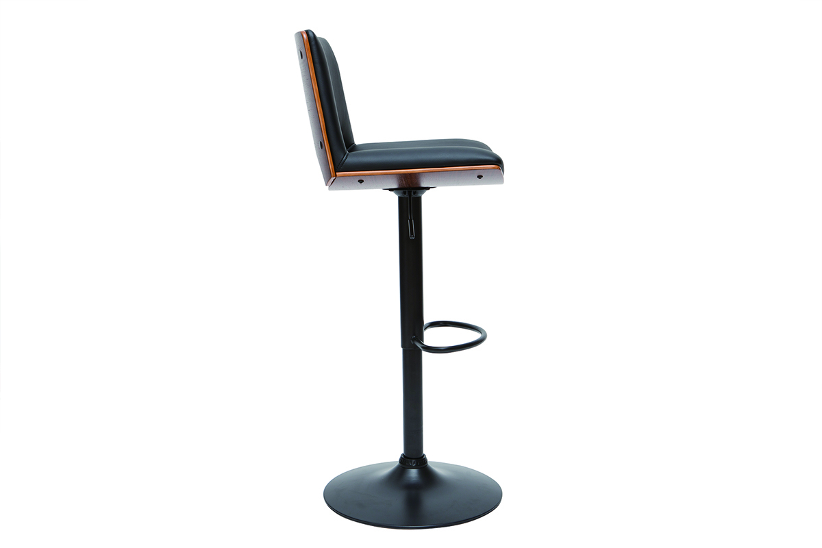 Tabouret de bar design rglable noir et bois fonc PANACH