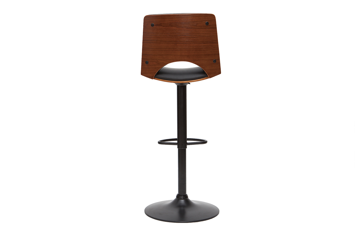 Tabouret de bar design rglable noir et bois fonc PANACH