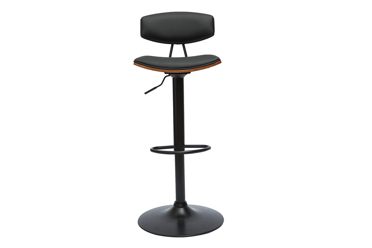 Tabouret de bar design rglable noir et bois fonc VASCO