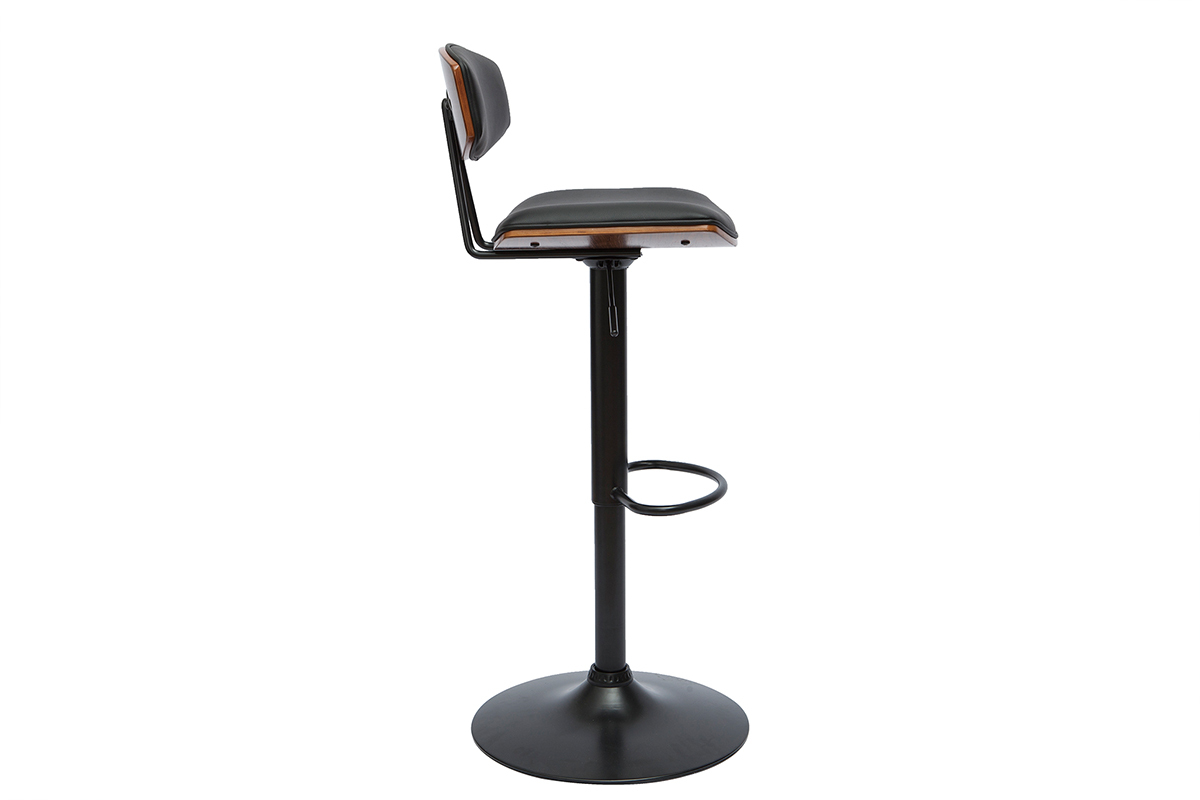 Tabouret de bar design rglable noir et bois fonc VASCO