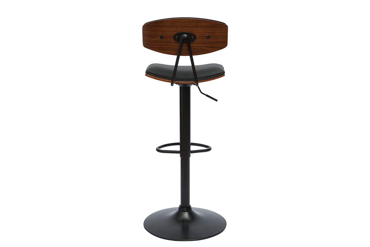 Tabouret de bar design rglable noir et bois fonc VASCO