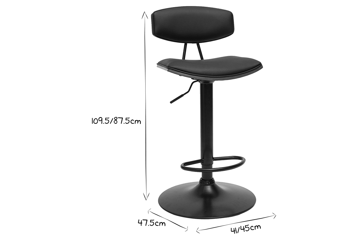 Tabouret de bar design rglable noir et bois fonc VASCO