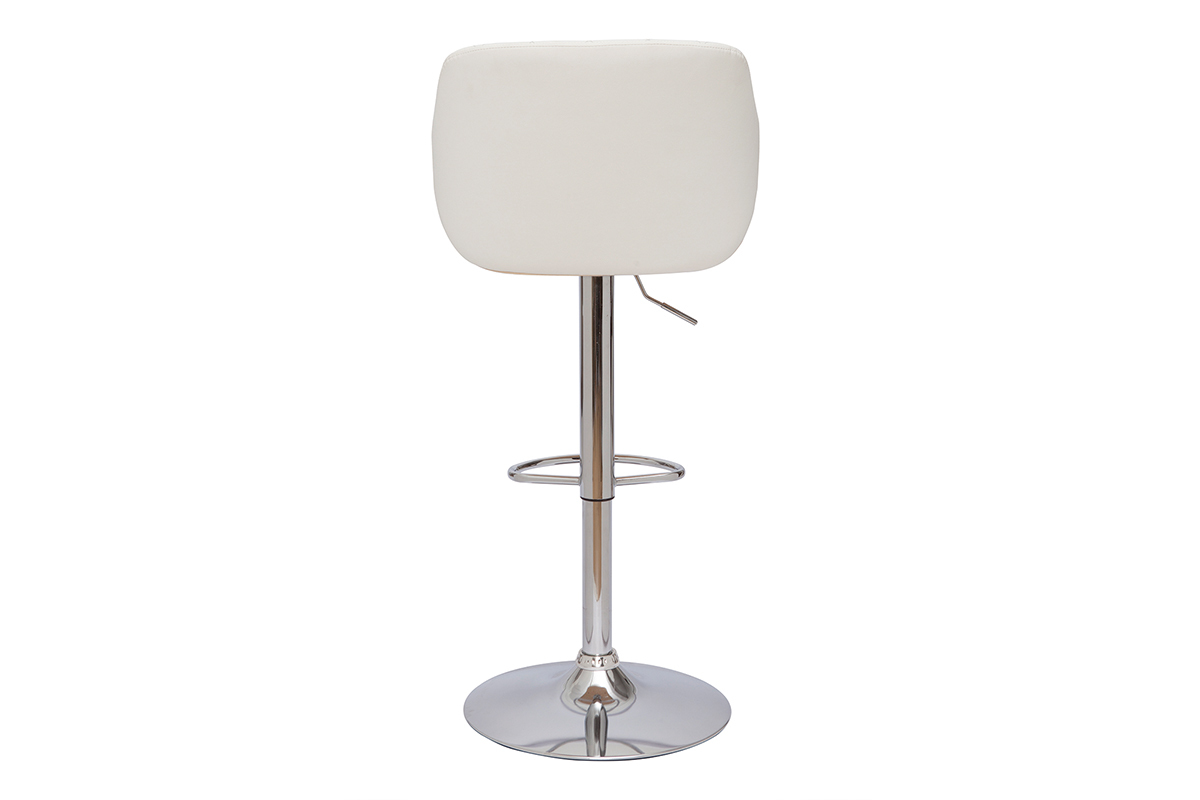 Tabouret de bar design rglable pivotant 360 blanc et bois clair LUCIEN