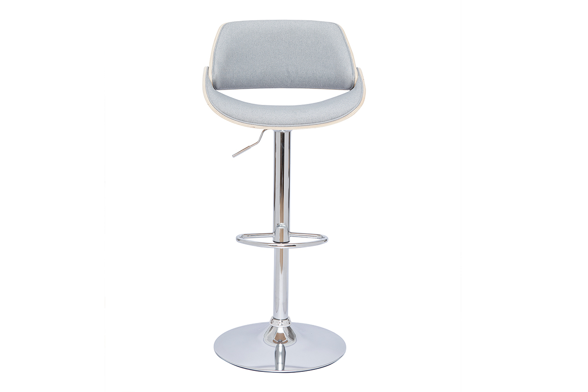 Tabouret de bar design rglable pivotant 360 en tissu gris et bois clair CLASH