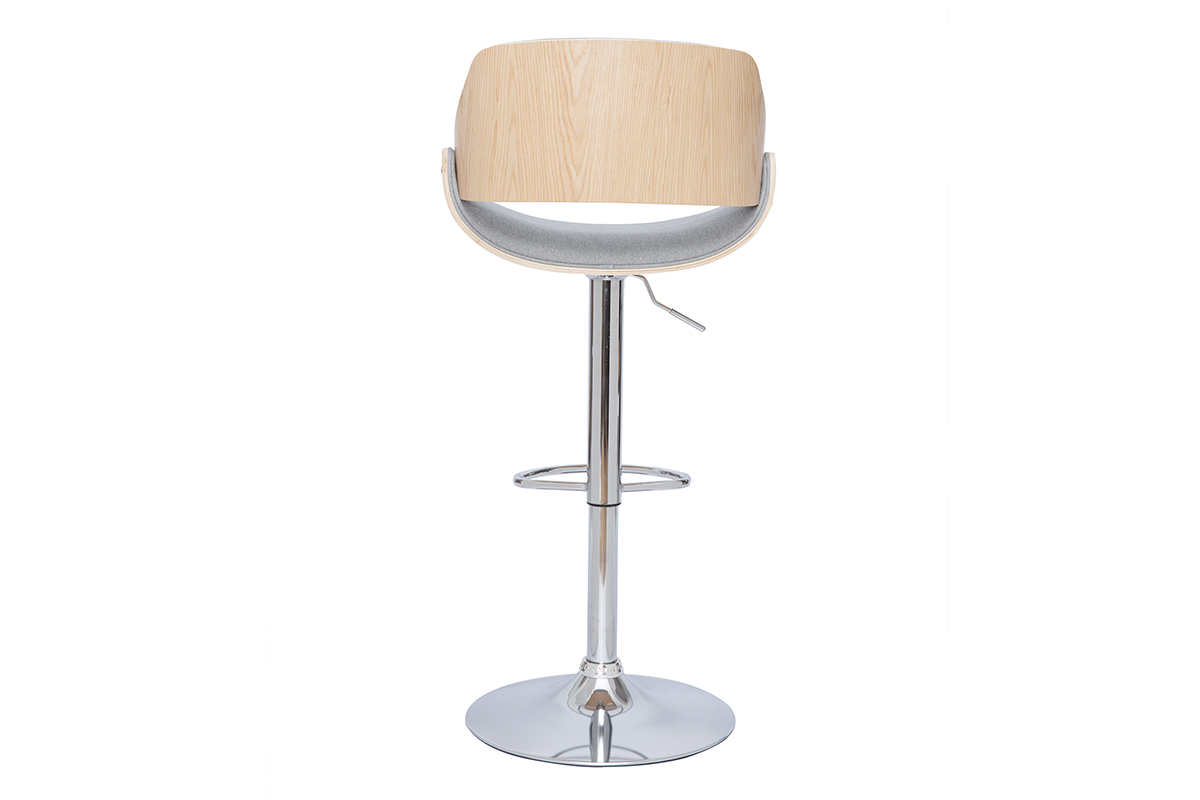 Tabouret de bar design rglable pivotant 360 en tissu gris et bois clair CLASH