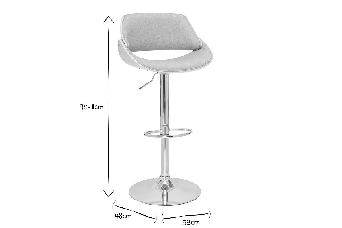 Tabouret de bar design rglable pivotant 360 en tissu gris et bois clair CLASH