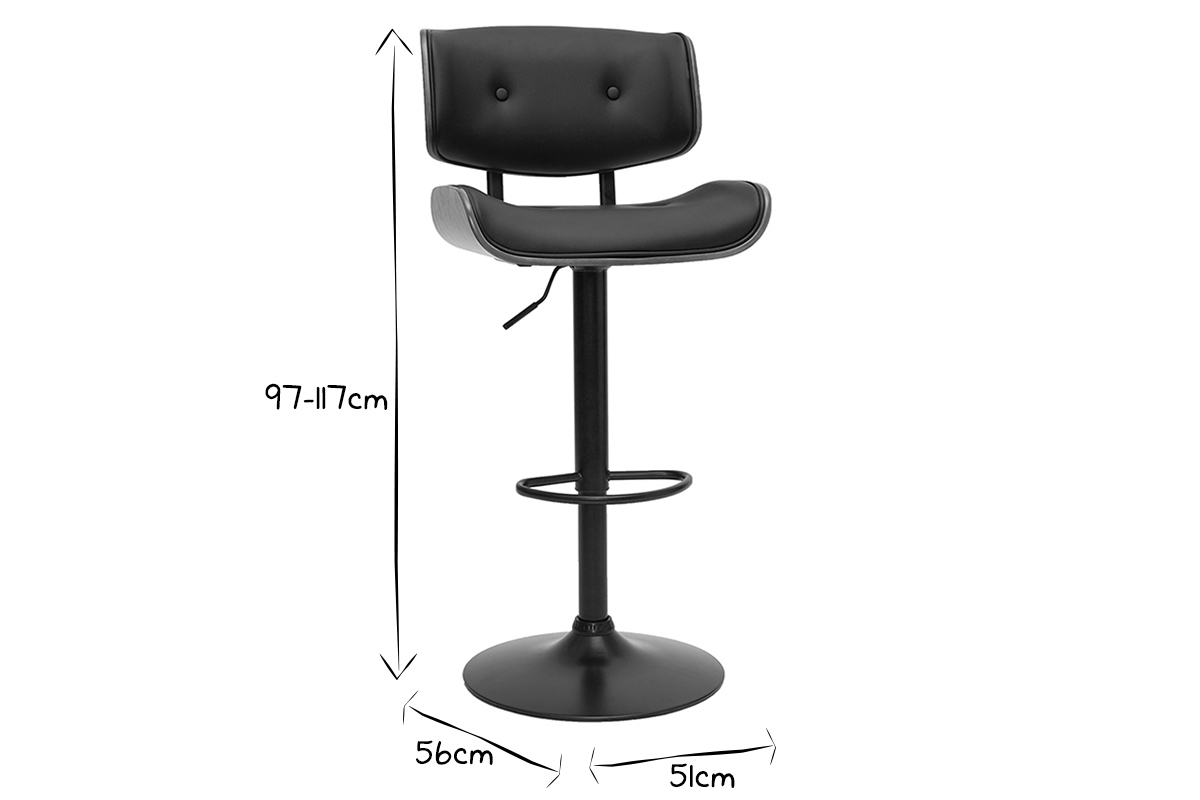 Tabouret de bar design rglable pivotant 360 noir et bois fonc BASILE