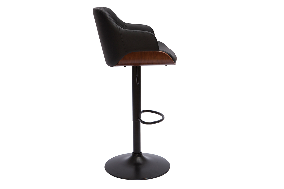 Tabouret de bar design rglable pivotant 360 noir et bois fonc LUCIEN