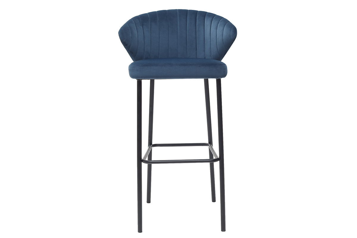 Tabouret de bar design velours bleu 75 cm DALLY