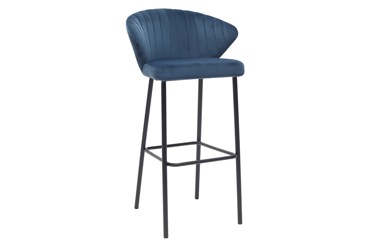 Tabouret de bar design velours bleu 75 cm DALLY