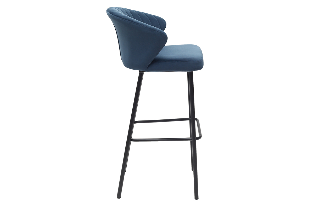 Tabouret de bar design velours bleu 75 cm DALLY