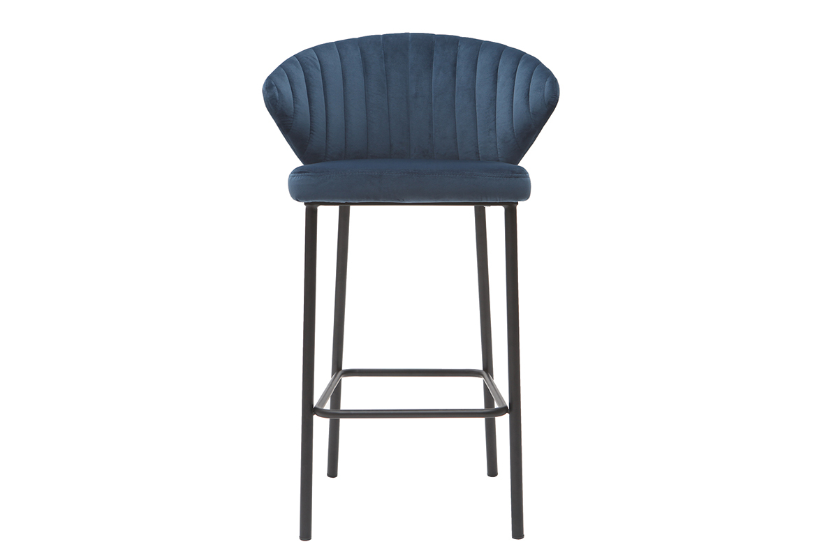 Tabouret de bar design velours bleu fonc H68 cm DALLY