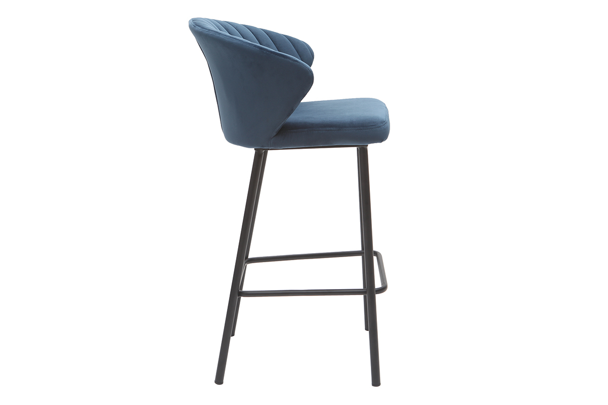 Tabouret de bar design velours bleu fonc H68 cm DALLY