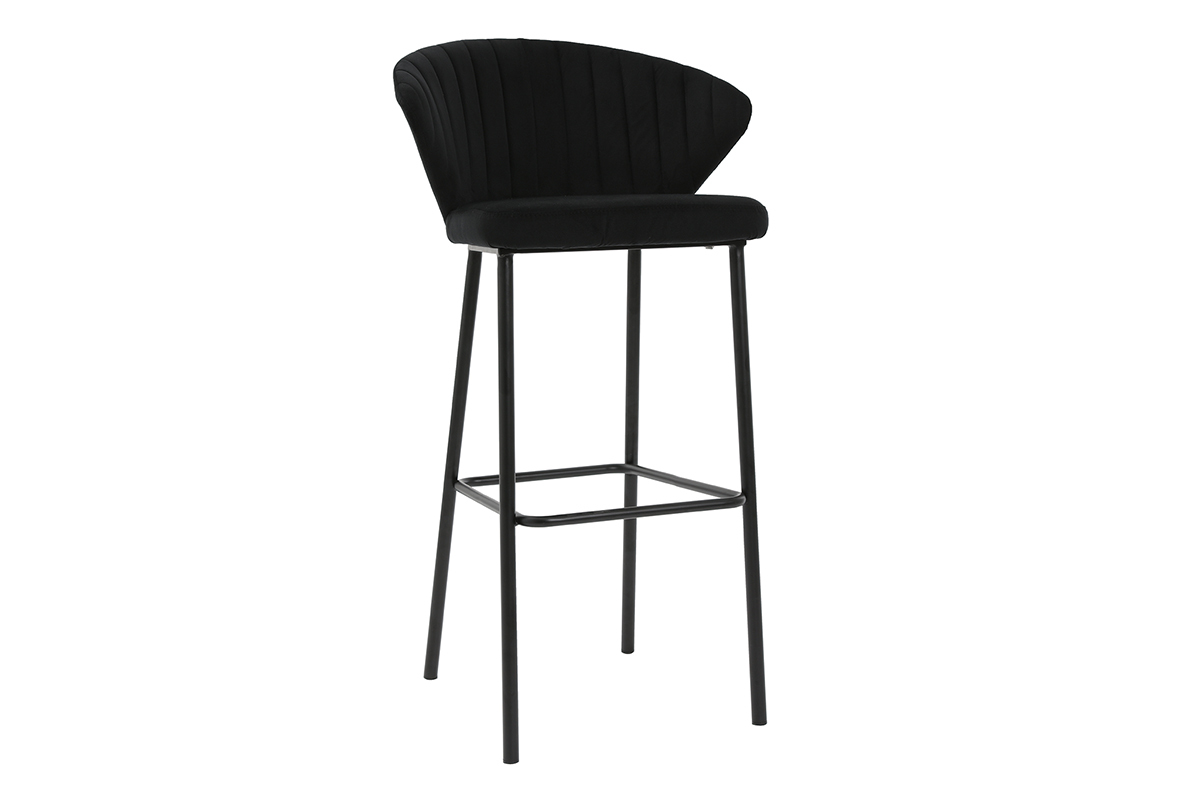 Tabouret de bar design velours noir H78 cm DALLY