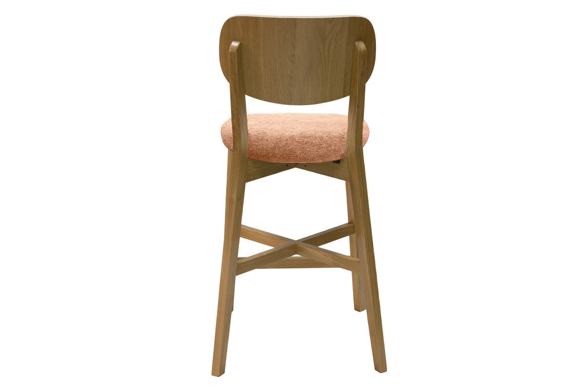 Tabouret de bar en bois clair chne et tissu effet velours terracotta H65 cm LUCIA