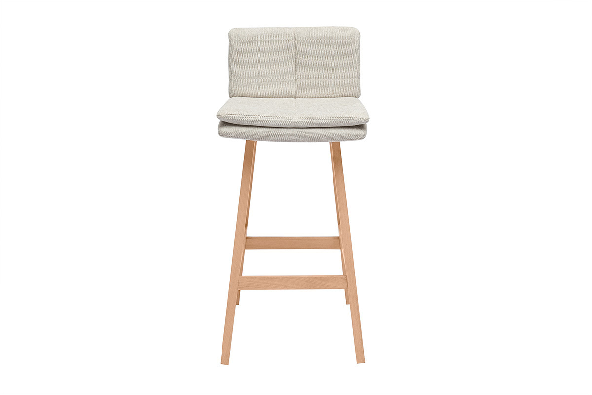 Tabouret de bar en tissu effet velours textur beige et bois (lot de 2) JOAN