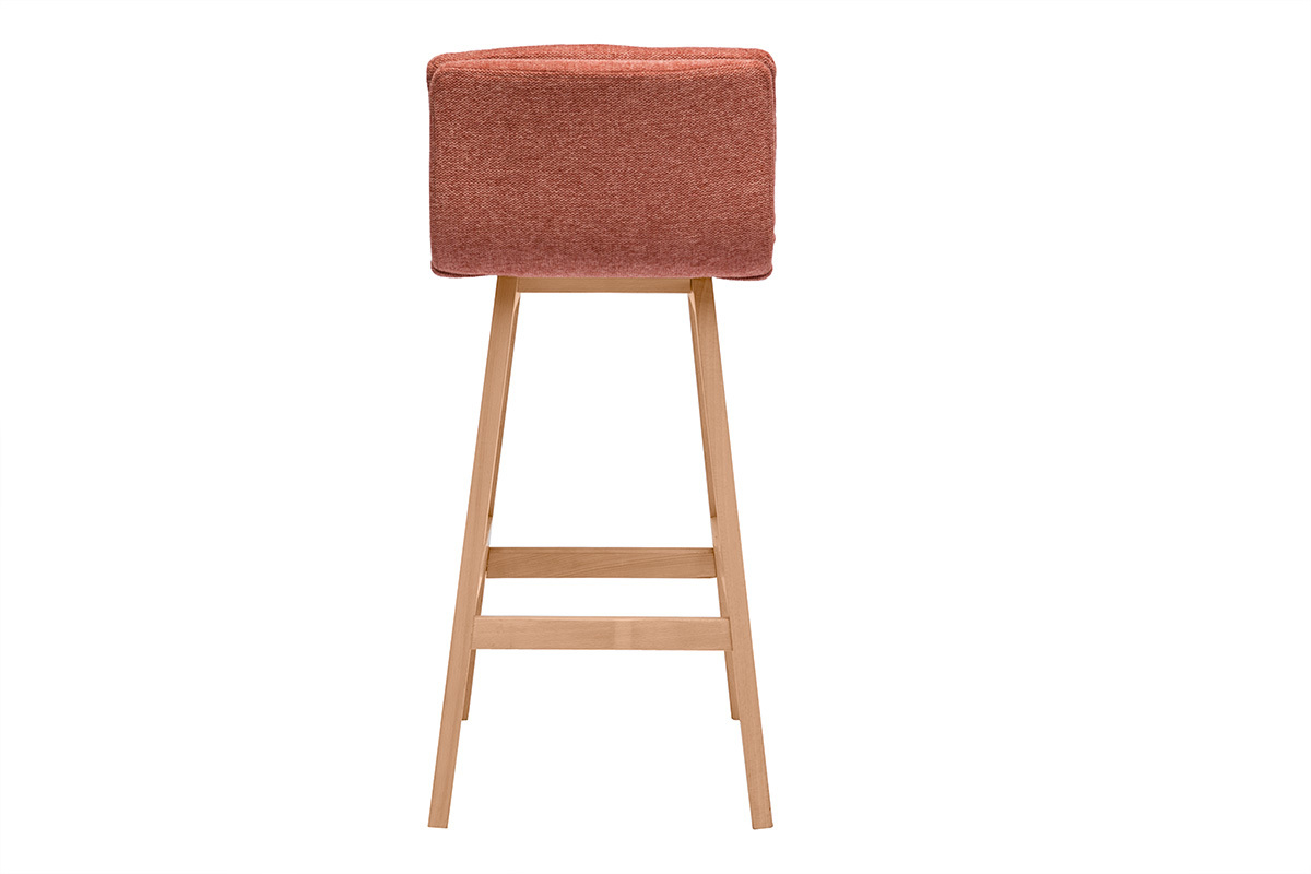 Tabouret de bar en tissu effet velours textur terracotta et bois (lot de 2) JOAN