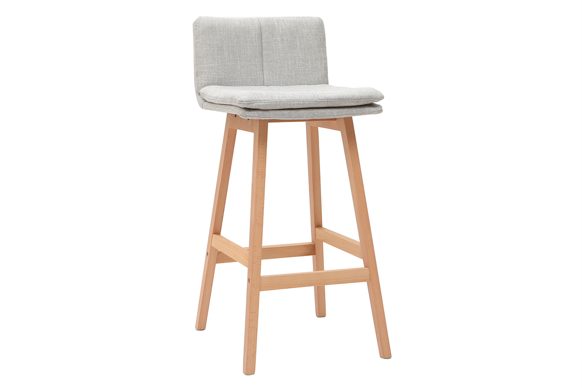 Tabouret de bar en tissu gris perle et bois (lot de 2) JOAN