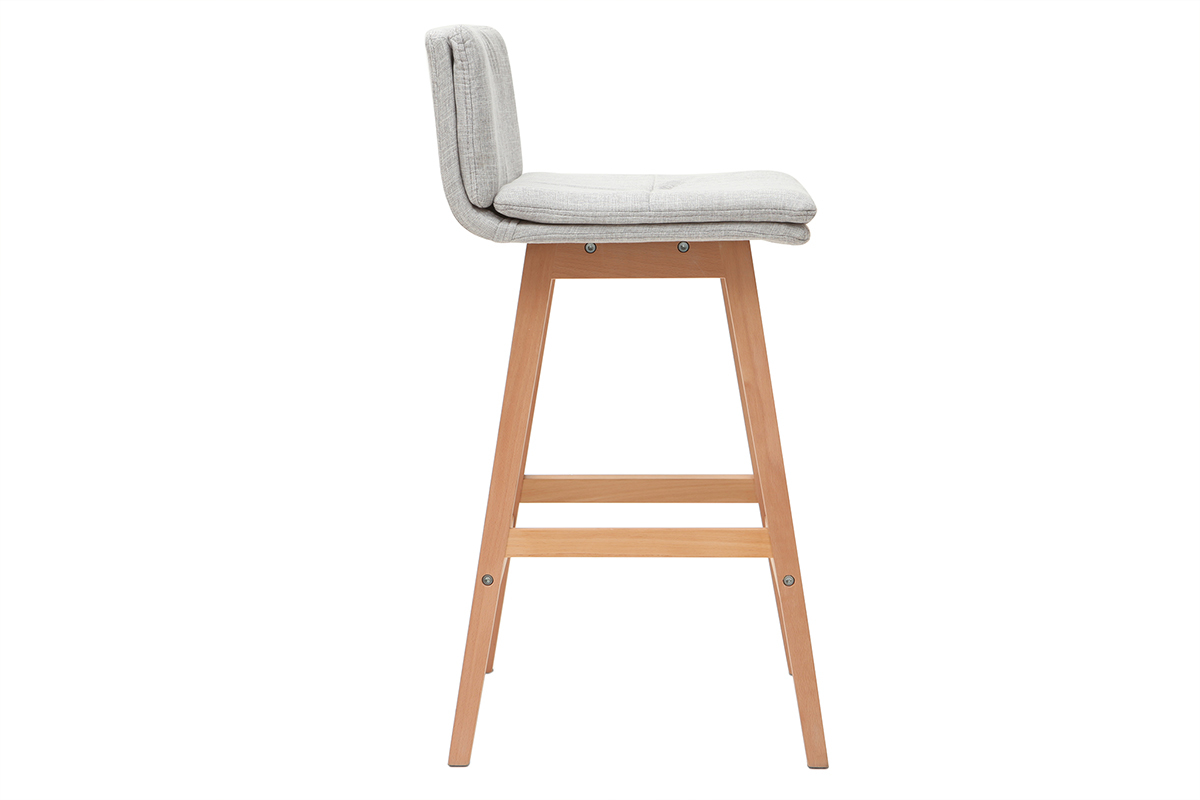 Tabouret de bar en tissu gris perle et bois (lot de 2) JOAN