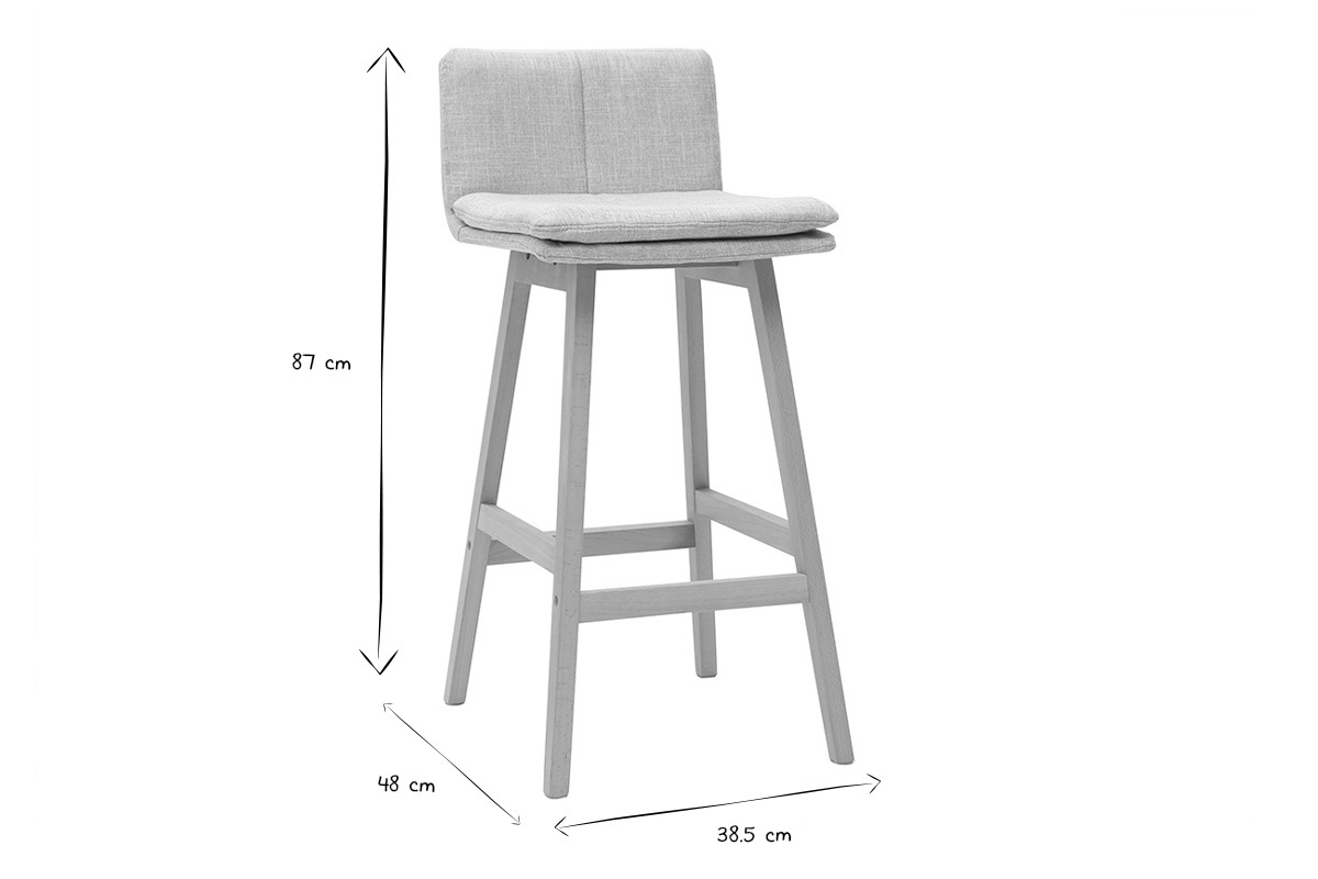 Tabouret de bar en tissu gris perle et bois (lot de 2) JOAN