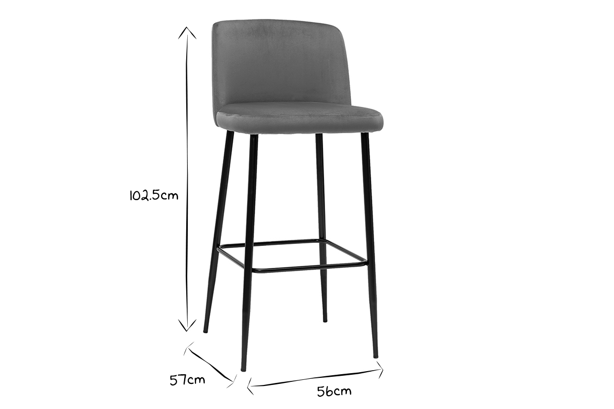 Tabouret de bar fixe velours bronze et pied mtal noir H78 MONTI