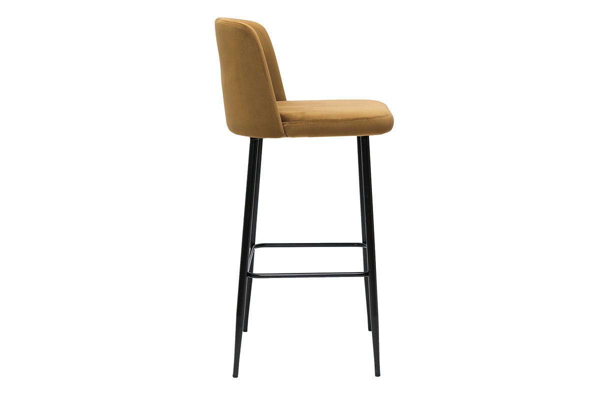 Tabouret de bar fixe velours bronze et pied mtal noir H78 MONTI