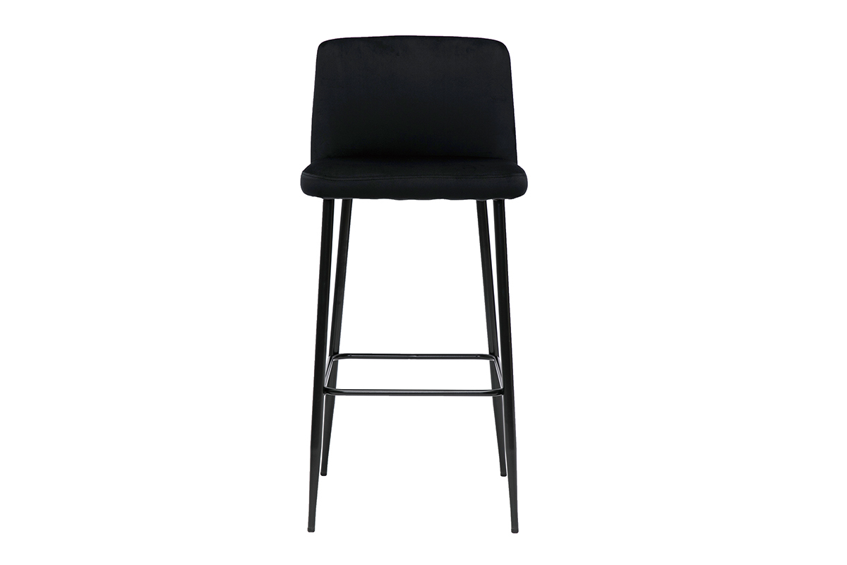 Tabouret de bar fixe velours noir et pied mtal noir H78 MONTI