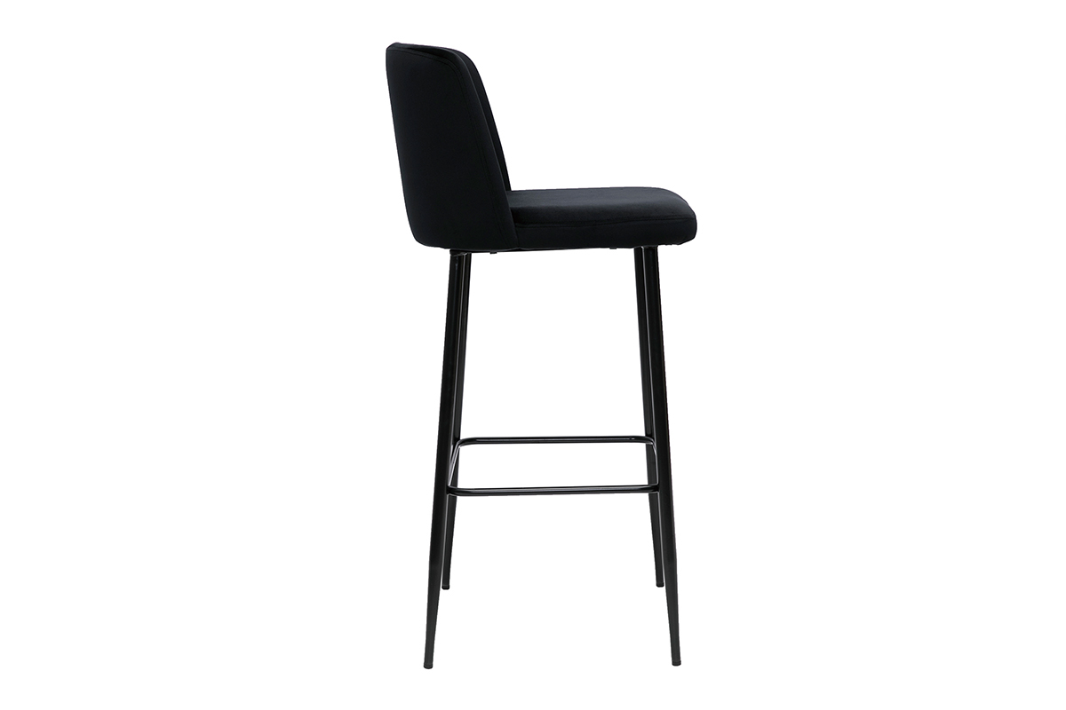 Tabouret de bar fixe velours noir et pied mtal noir H78 MONTI