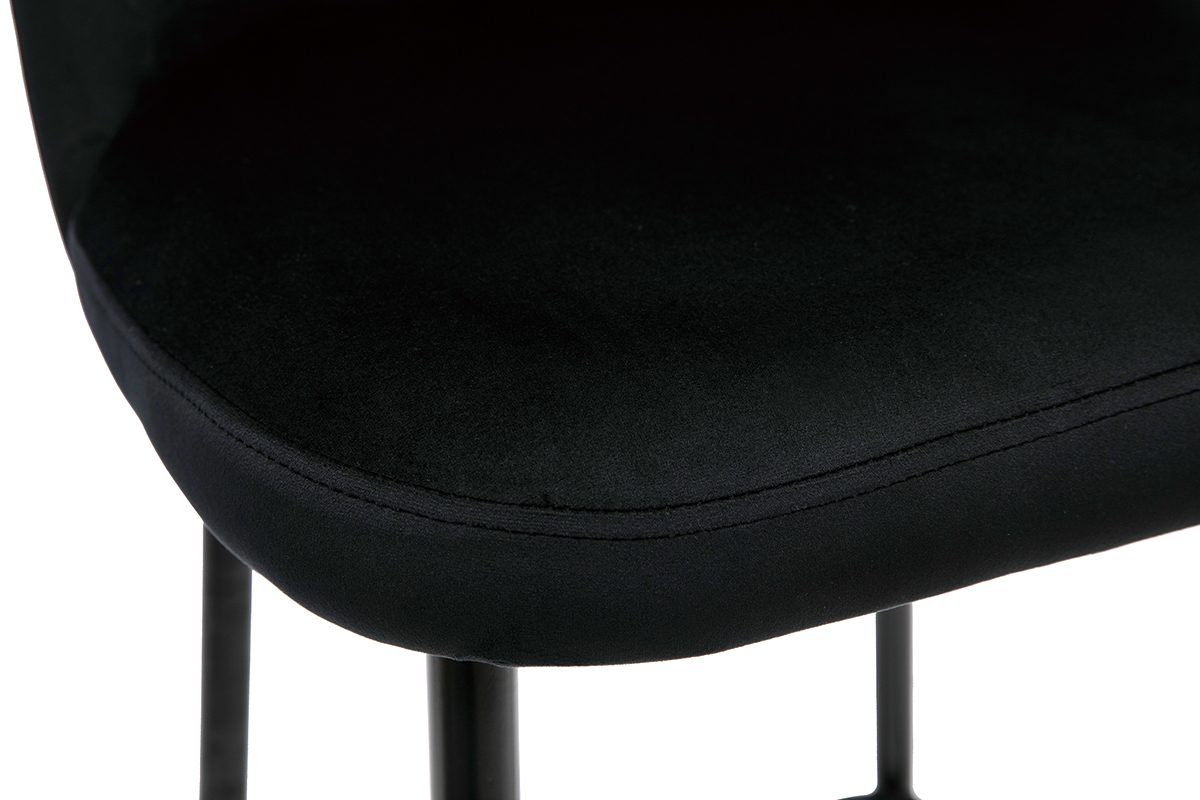 Tabouret de bar fixe velours noir et pied mtal noir H78 MONTI