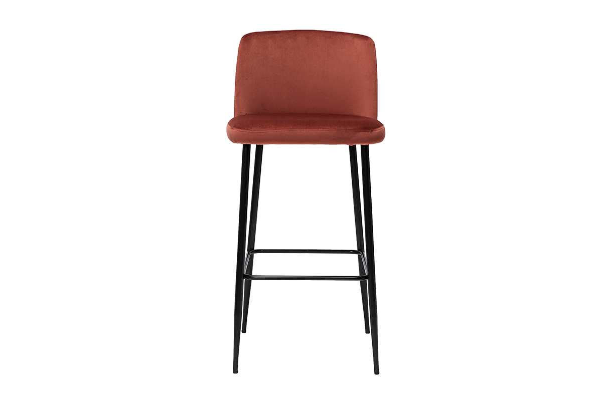 Tabouret de bar fixe velours rouge tomette et pied mtal noir H78 cm MONTI