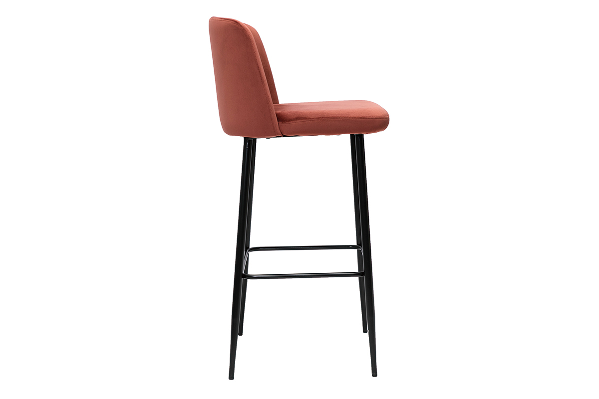 Tabouret de bar fixe velours rouge tomette et pied mtal noir H78 cm MONTI