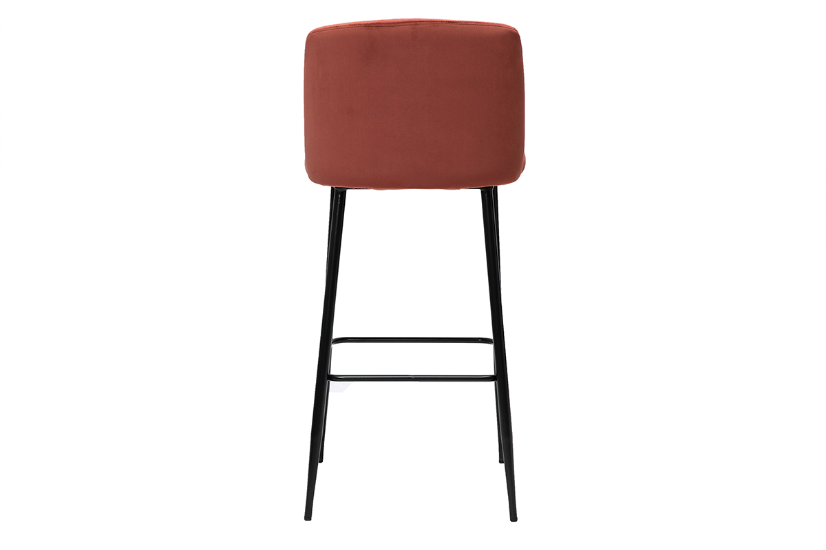 Tabouret de bar fixe velours rouge tomette et pied mtal noir H78 cm MONTI