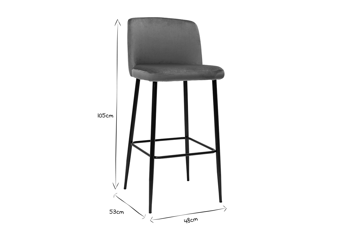 Tabouret de bar fixe velours rouge tomette et pied mtal noir H78 cm MONTI