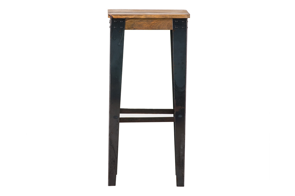 Tabouret de bar industriel acier et bois manguier massif H75 cm MADISON