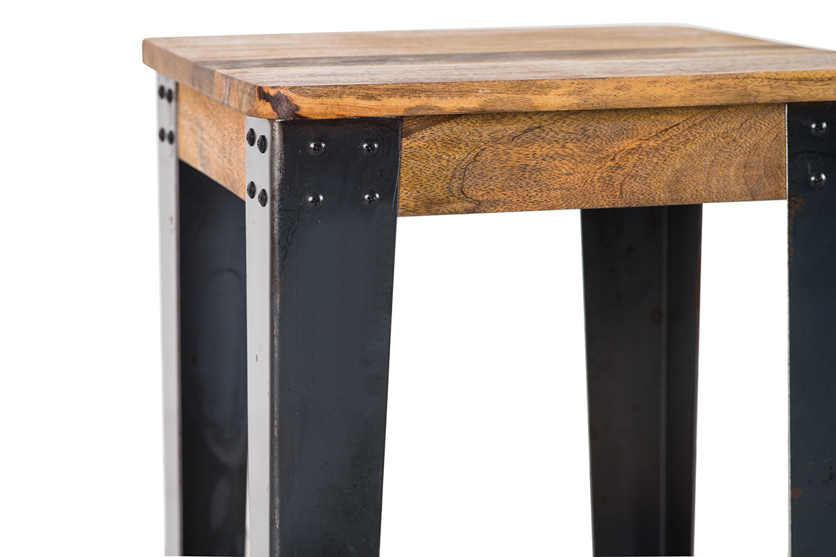 Tabouret de bar industriel acier et bois manguier massif H75 cm MADISON