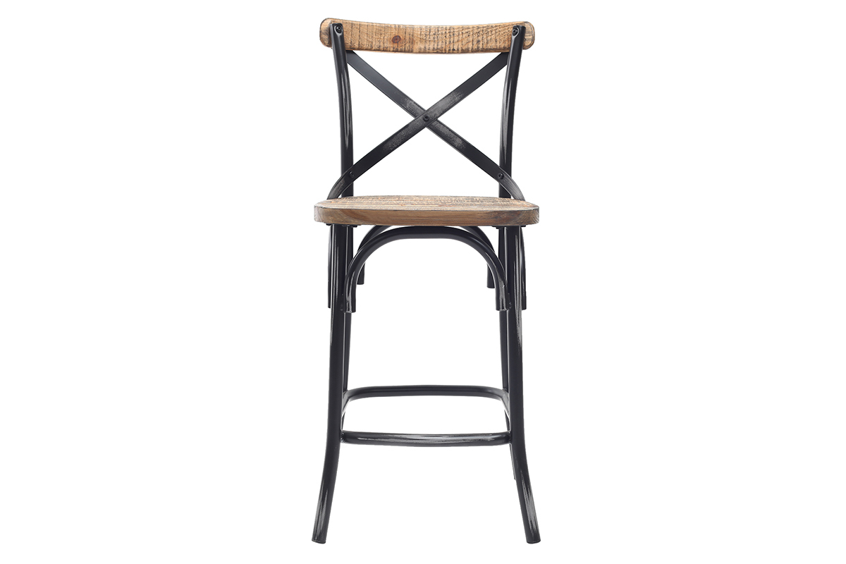 Tabouret de bar industriel en bois et mtal vieilli noir 65 cm JAKE