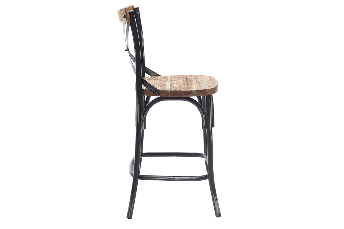 Tabouret De Bar Industriel En Bois Et Metal Vieilli Noir 65 Cm Jake Miliboo