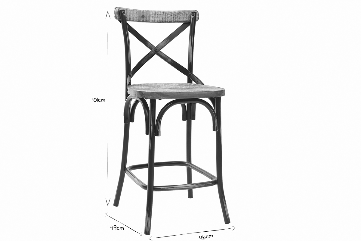 Tabouret de bar industriel en bois et mtal vieilli noir 65 cm JAKE