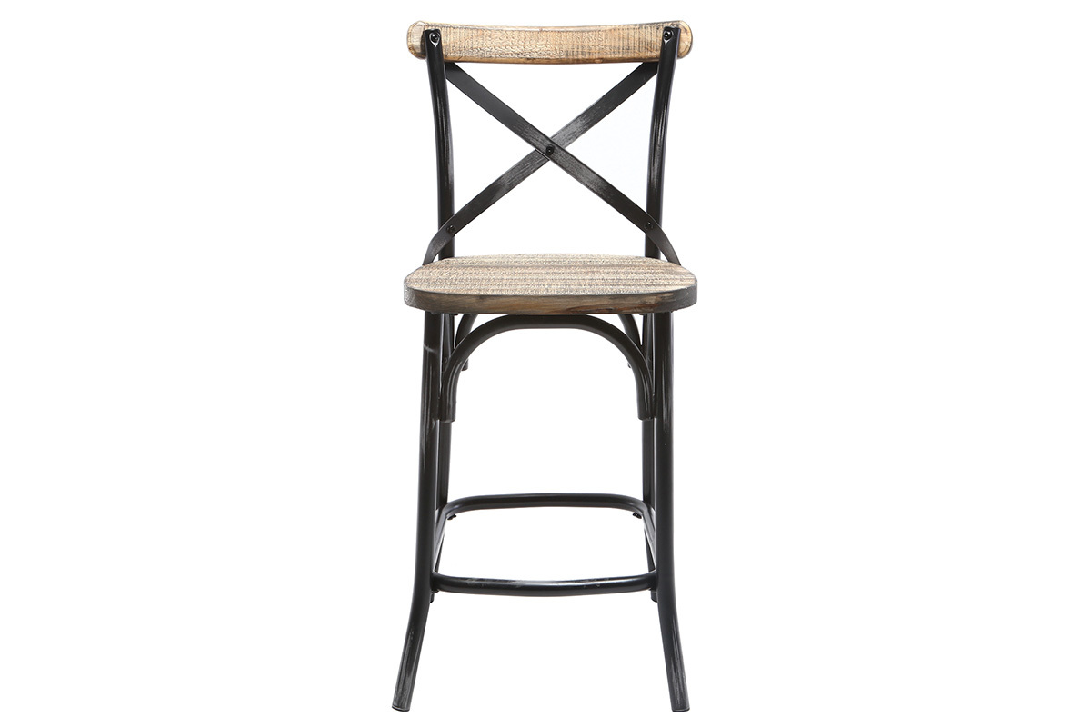 Tabouret de bar industriel en mtal noir et bois 65 cm JAKE