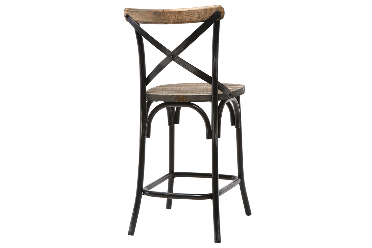 Tabouret de bar industriel en mtal noir et bois 65 cm JAKE