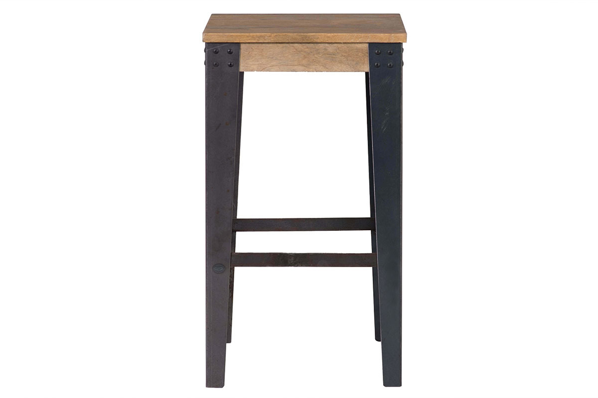 Tabouret de bar industriel mtal et bois manguier massif H65 cm MADISON