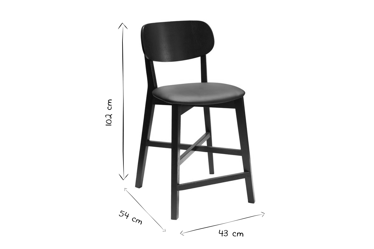 Tabouret de bar noyer et assise noire H65 cm LUCIA